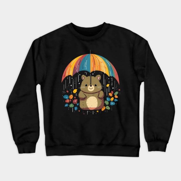 Wombat Rainy Day With Umbrella Crewneck Sweatshirt by JH Mart